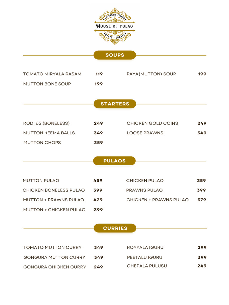Pulao House Menu Highlights | PDF