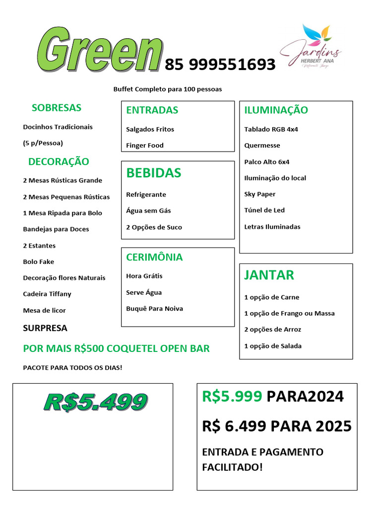 Buffet Completo Para 100 Pessoas GREEN | PDF
