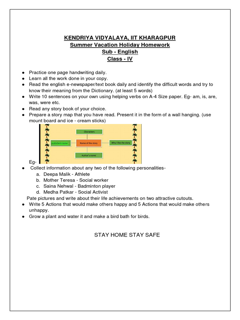 Class Iv Summer Vacation Holiday Homework Pdf