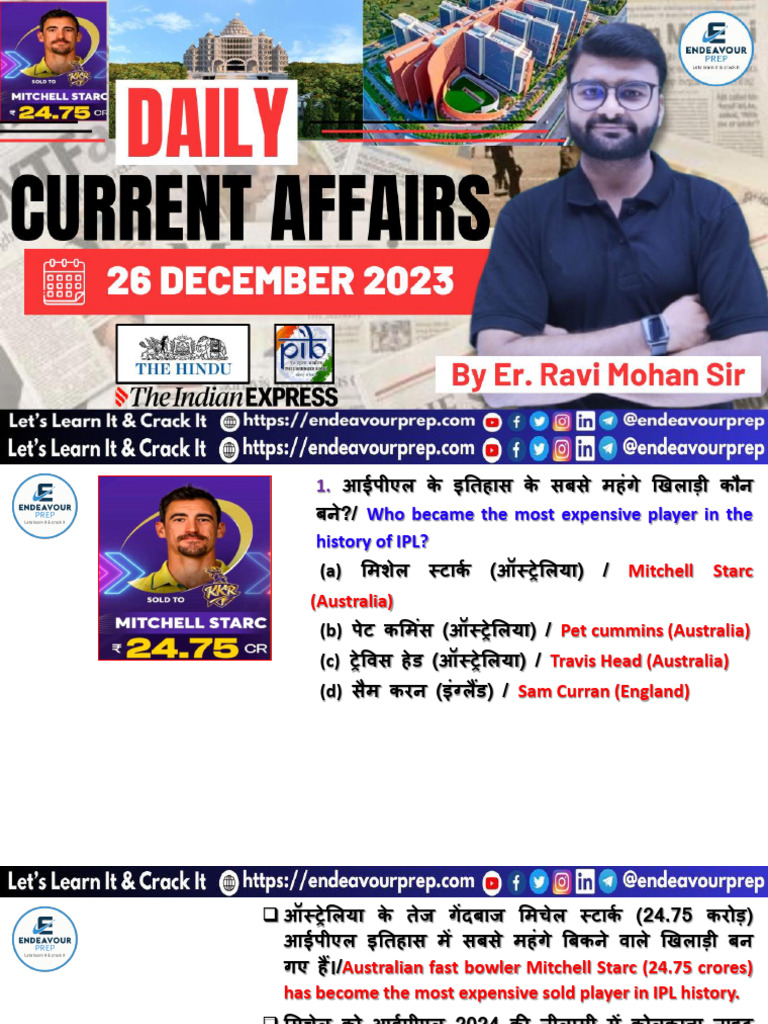 Daily Current Affairs 26th December 2023 Endeavour Prep | PDF