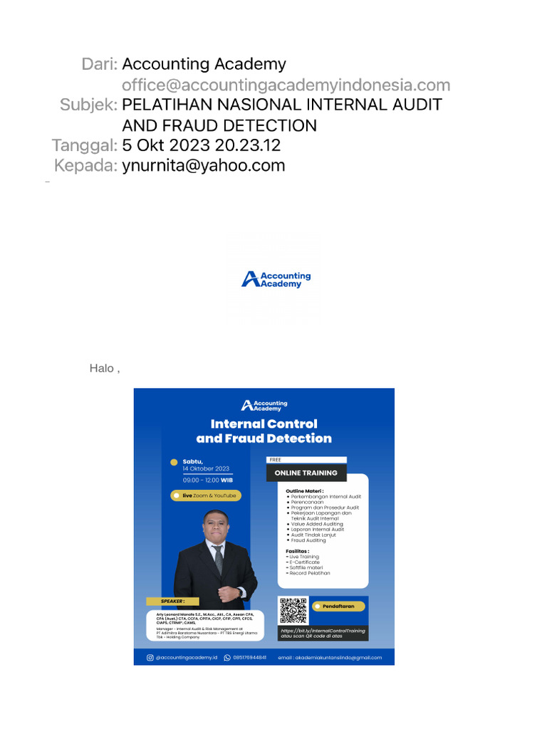 Pelatihan Nasional Internal Audit and Fraud Detection | PDF