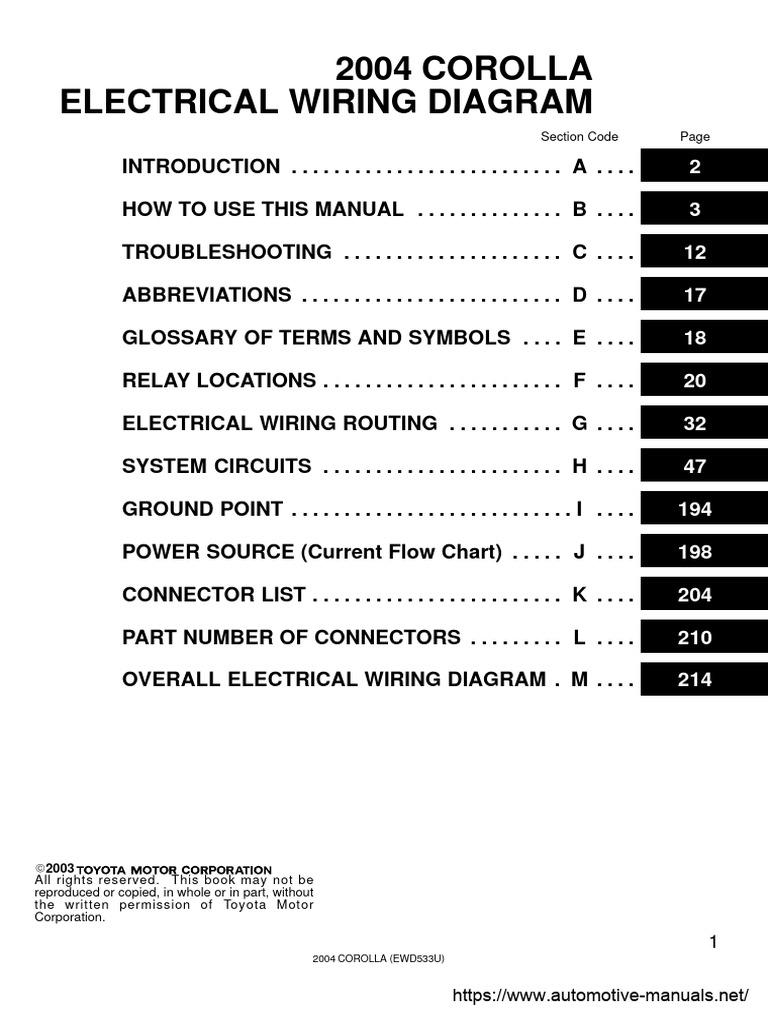 2004 Toyota Corolla Wiring Diagrams | PDF