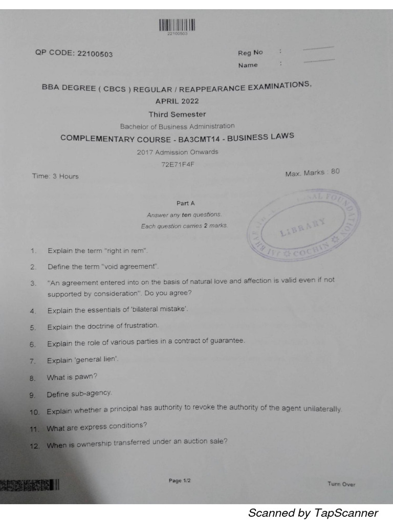 business law question paper PDF