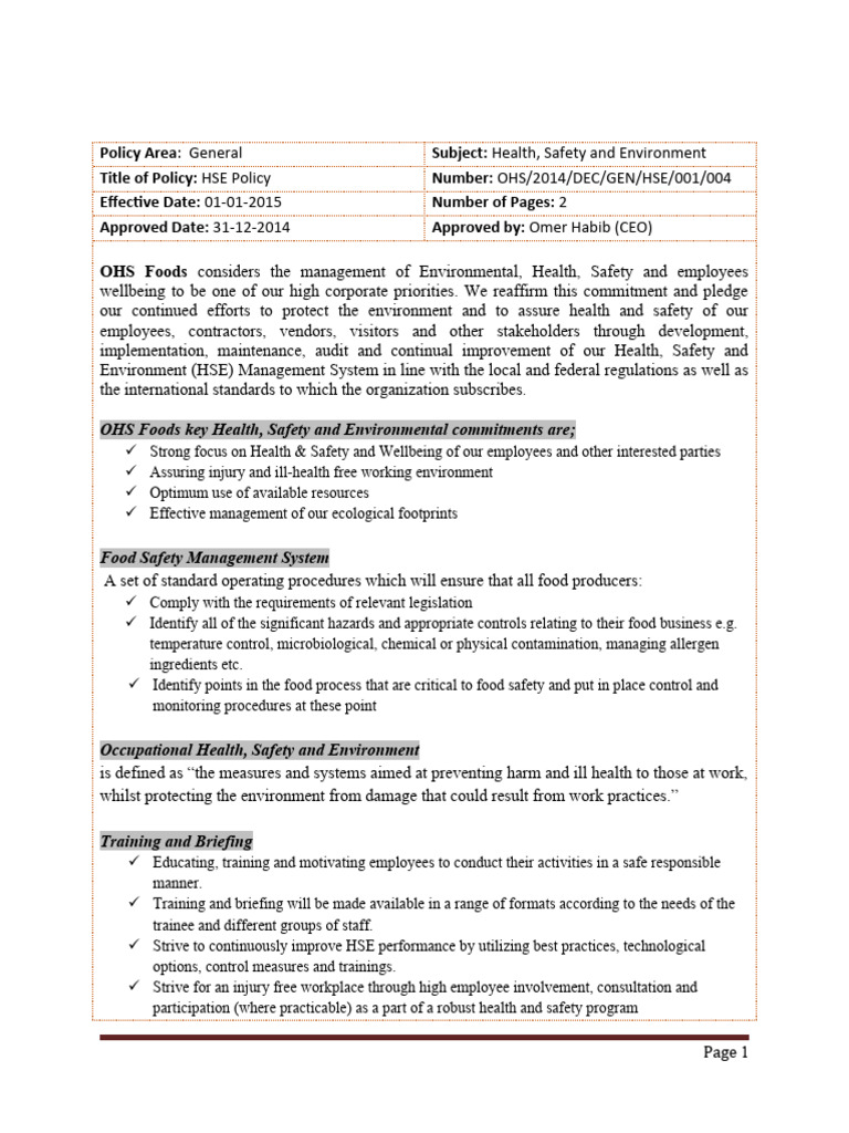 HSE Policy | PDF | Business