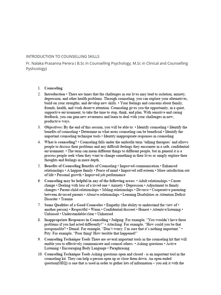 Introduction to Basic Counseling Skills | PDF