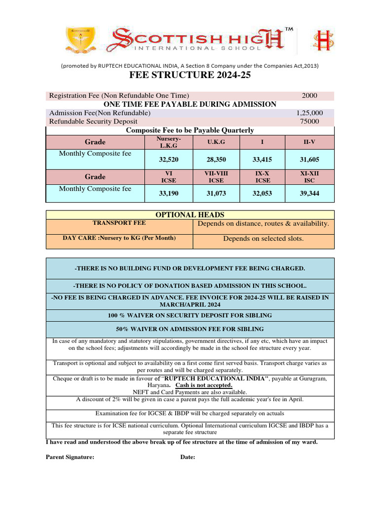 2024-25 School Fee Structure | PDF