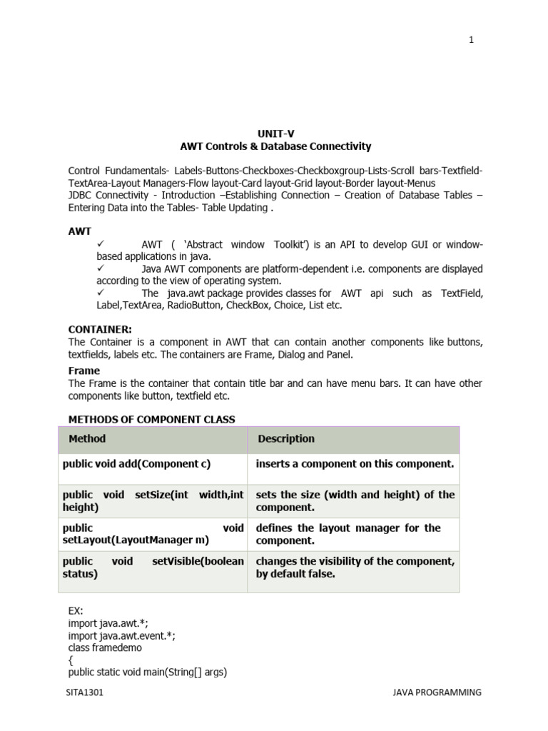 Java Unit V | PDF | Microsoft Access | Constructor (Object Oriented ...