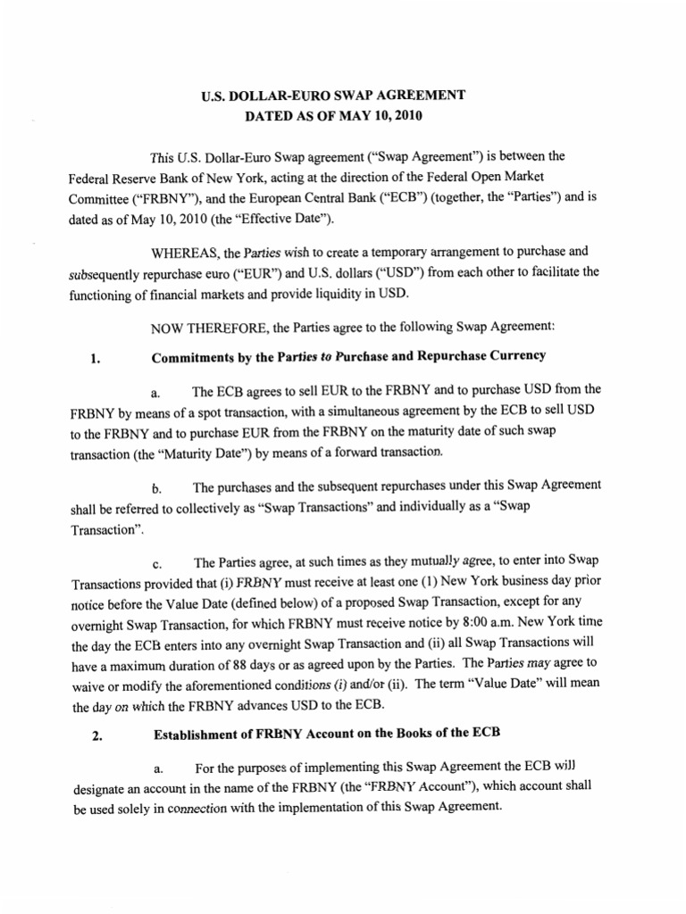 FRBNY ECB Swap Agreement PDF
