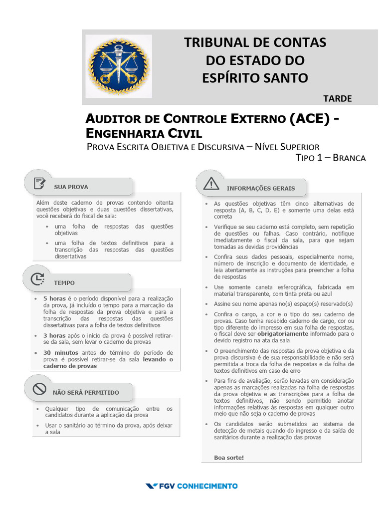 Prova ACE ES - Engenharia Civil FGV | PDF