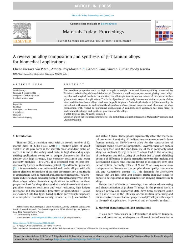 A Review On Alloy Composition and Synthesis of B-Titanium Alloys - 2 | PDF