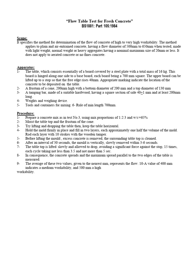 Flow Table Test For Fresh Concrete PDF