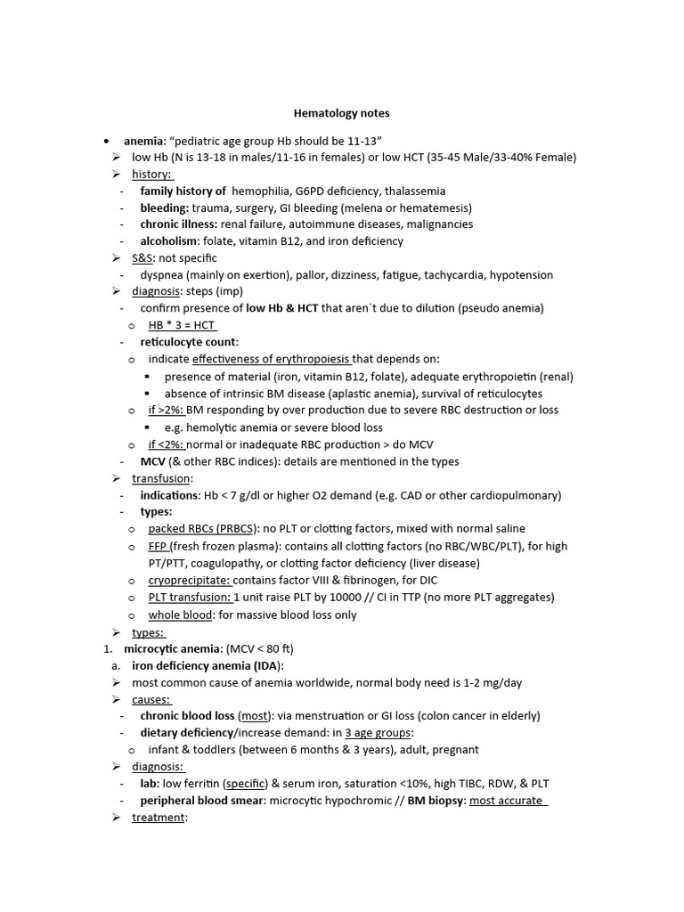 Hematology Notes Pdf