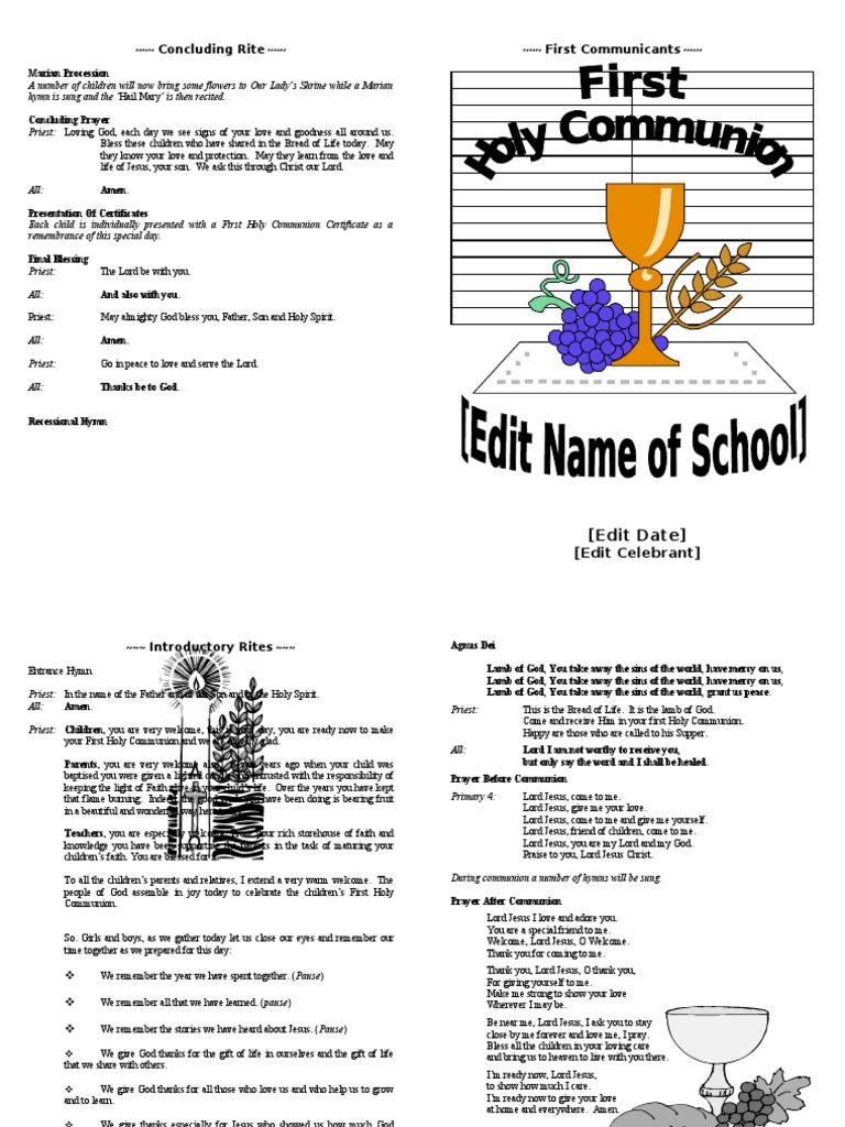 First Holy Communion Mass Booklet | PDF | Mass (Liturgy) | Eucharist