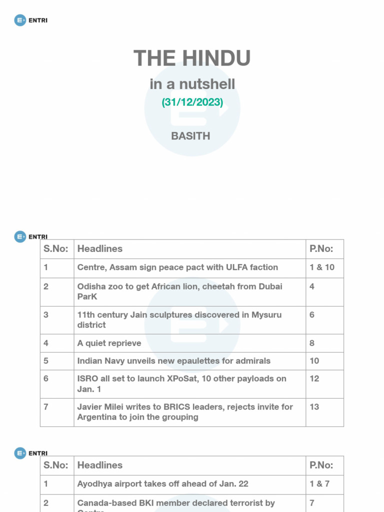 The Hindu In A Nutshell 31 12 2023 Pdf Pdf Sugar Diet Nutrition
