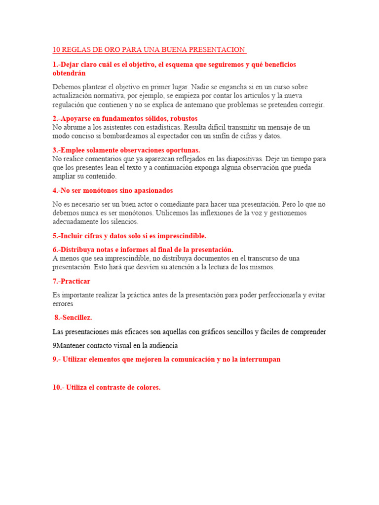 10 Reglas de Oro para Una Buena Presentacion | PDF