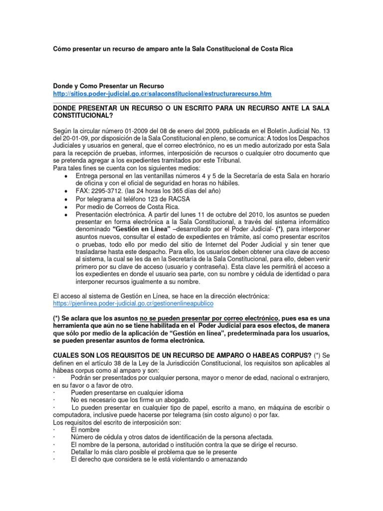 Cómo presentar un recurso de amparo en Costa Rica | PDF