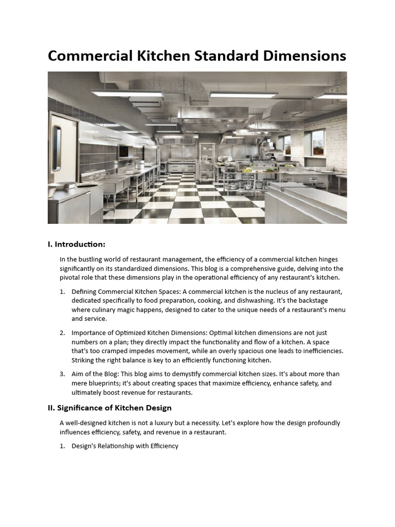 Commercial Kitchen Standard Dimensions | PDF