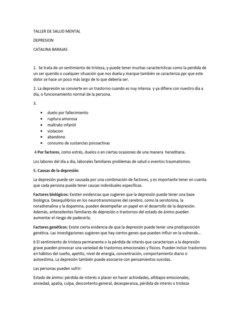 Taller de Salud Mental Catalina Barajas | PDF