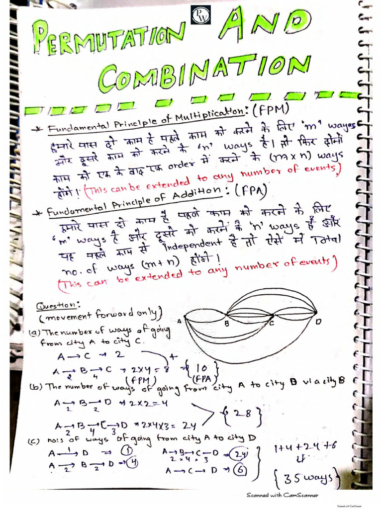 Permutation Combination Hand Written Notes Prayas JEE 2024 | PDF