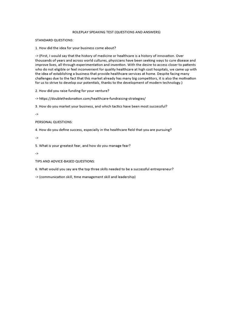 Roleplay Speaking Test Pdf
