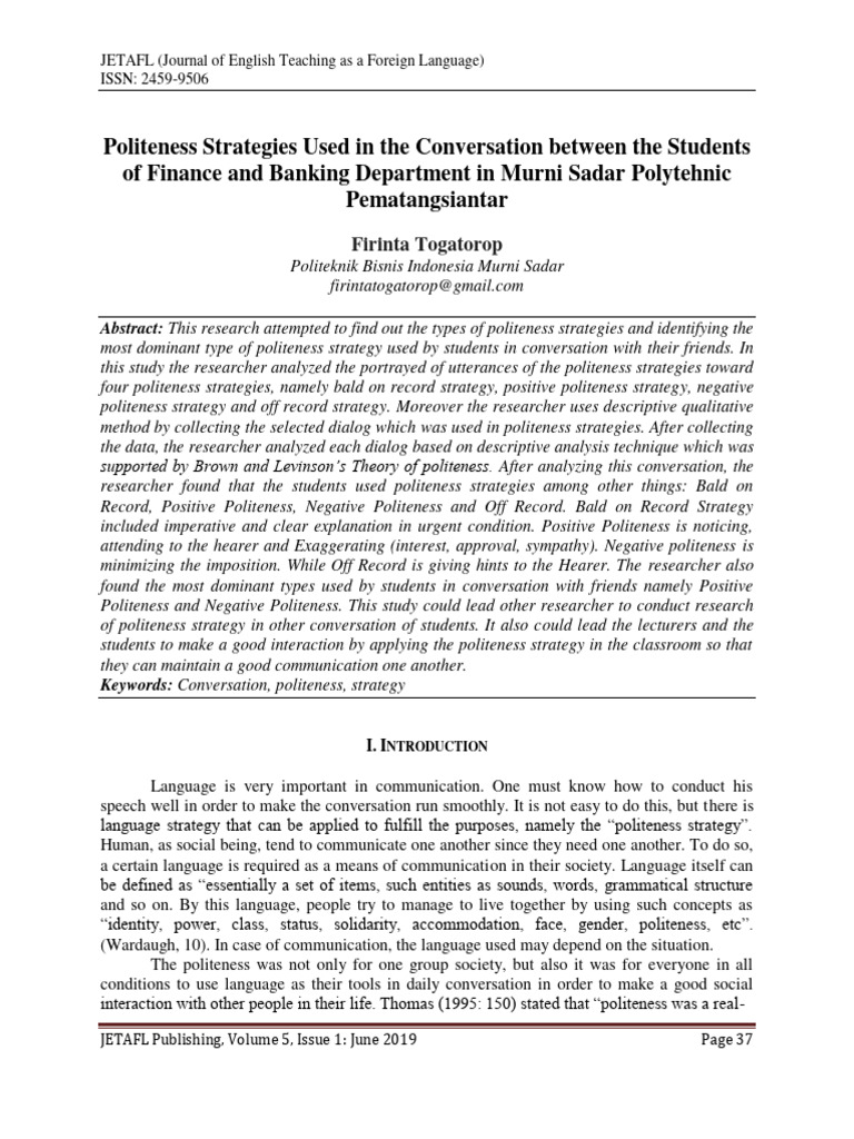 Politeness Strategies in Student Conversations | PDF | Communication ...