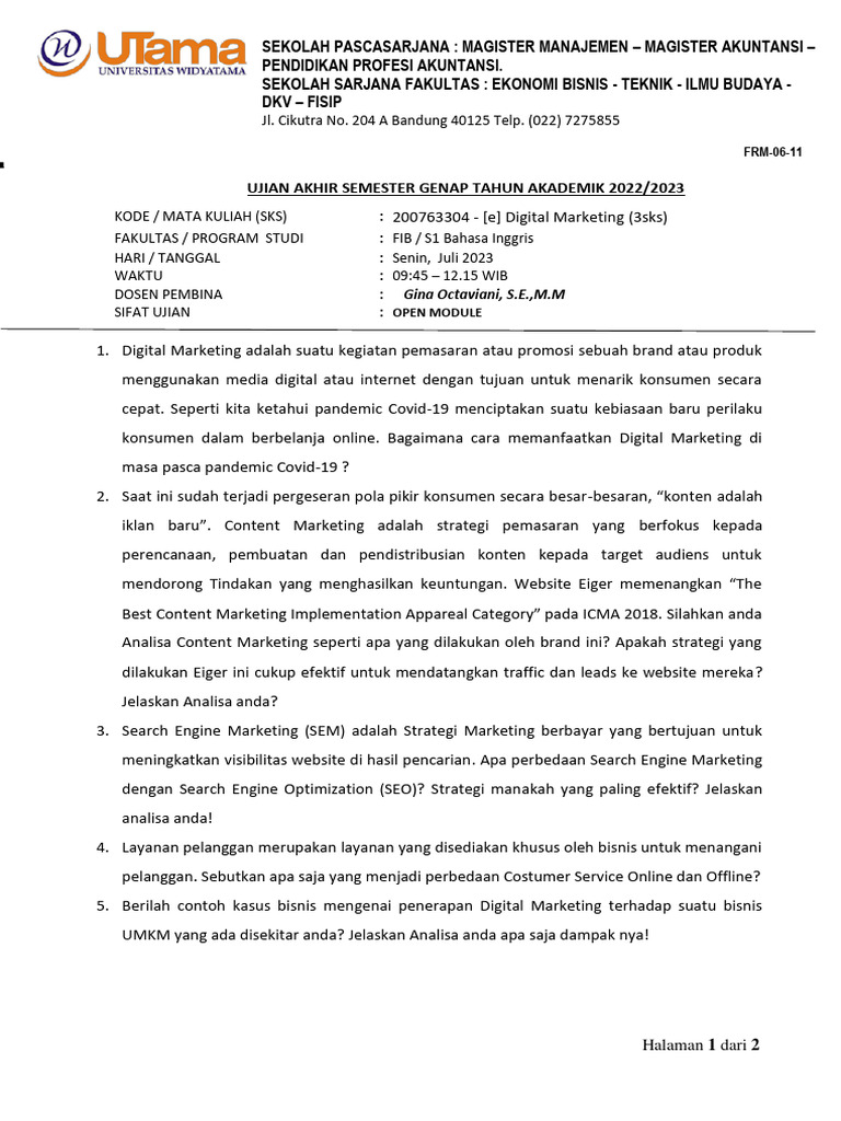 Menggali Lebih Dalam: Soal-Soal Ujian Akhir Semester (UAS) Digital Marketing dan Pembahasannya