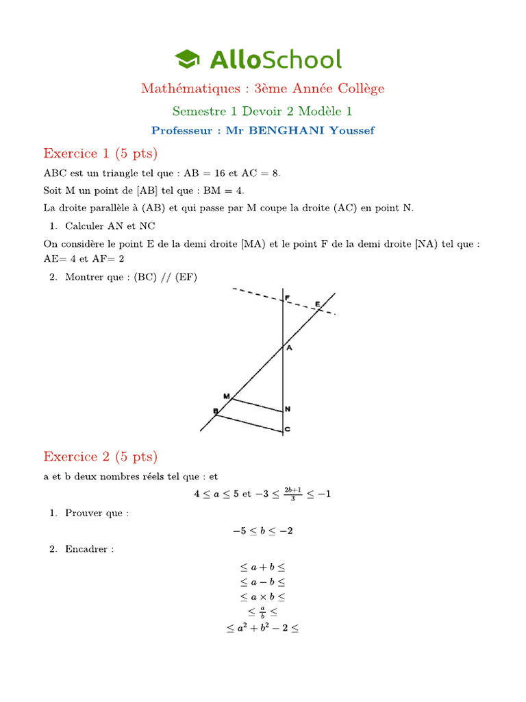 Math 3ac Semestre 1 Devoir 2 Modele 1 1 | PDF