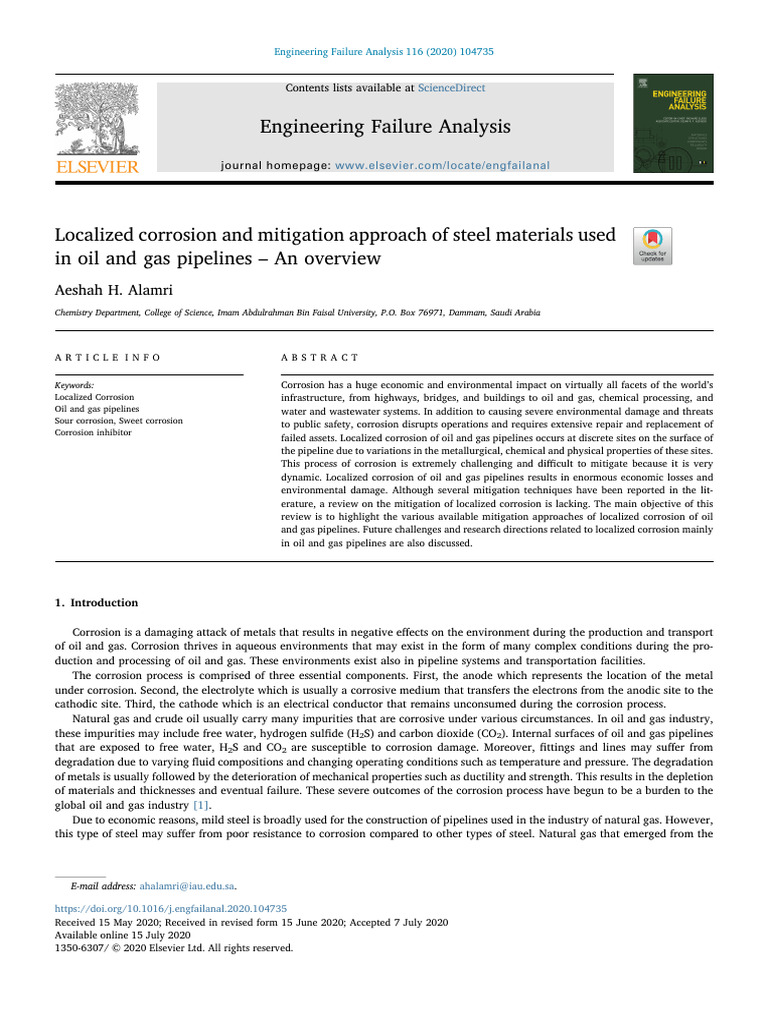 Localized Corrosion and Mitigation Approach of Steel Materials Used in ...