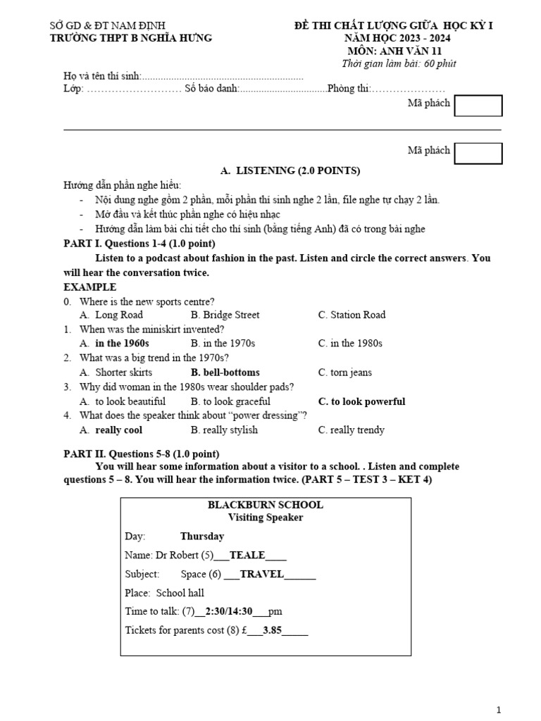 English Test for 11th Grade Students | PDF