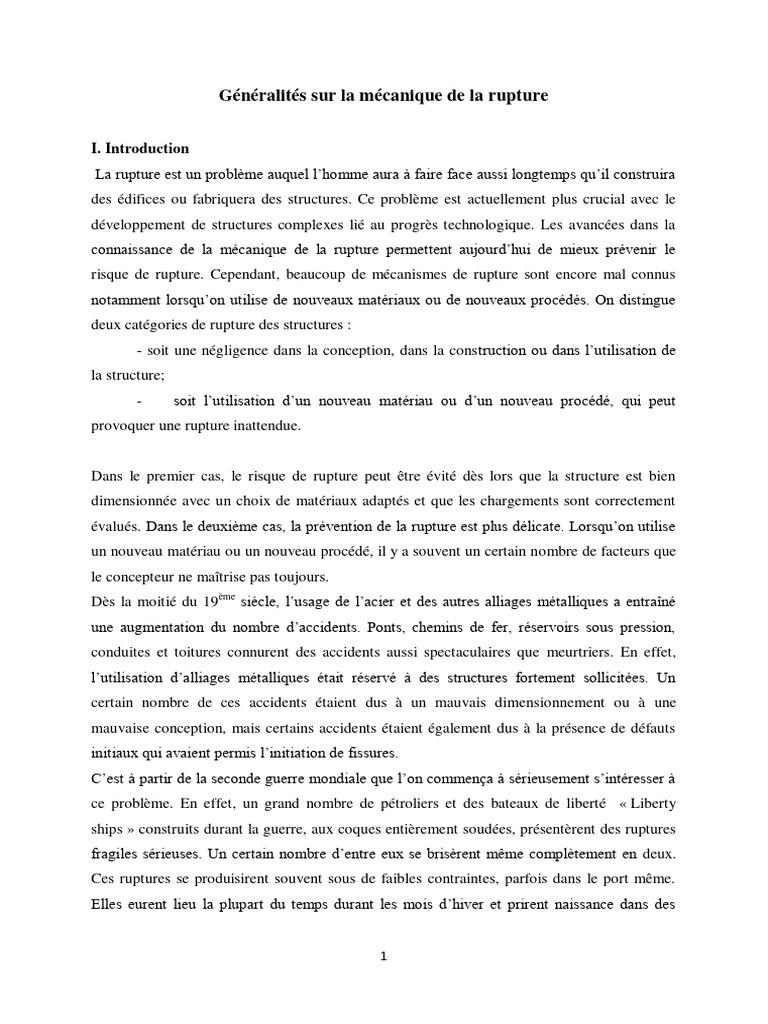 Chapitre 1 Généralités Sur La Mécanique de La Rupture | PDF