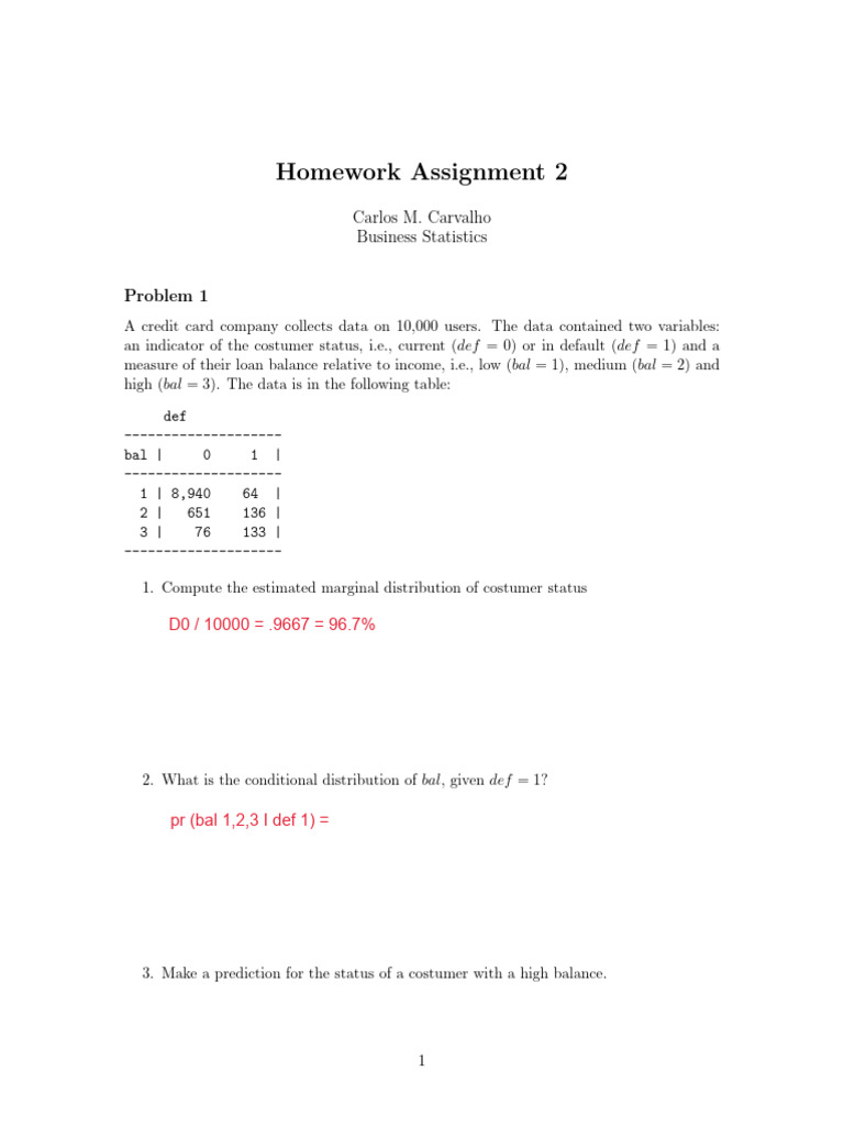 Homework Assignment 2: Carlos M. Carvalho Business Statistics | PDF