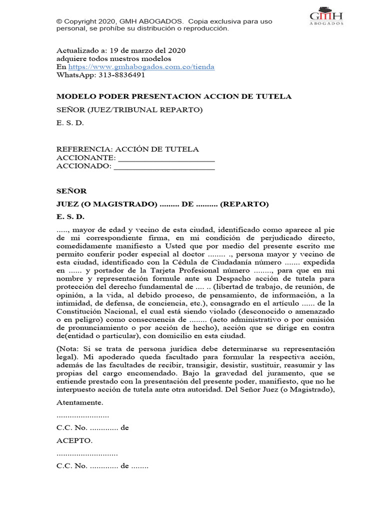 Poder Especial para Acción de Tutela | PDF