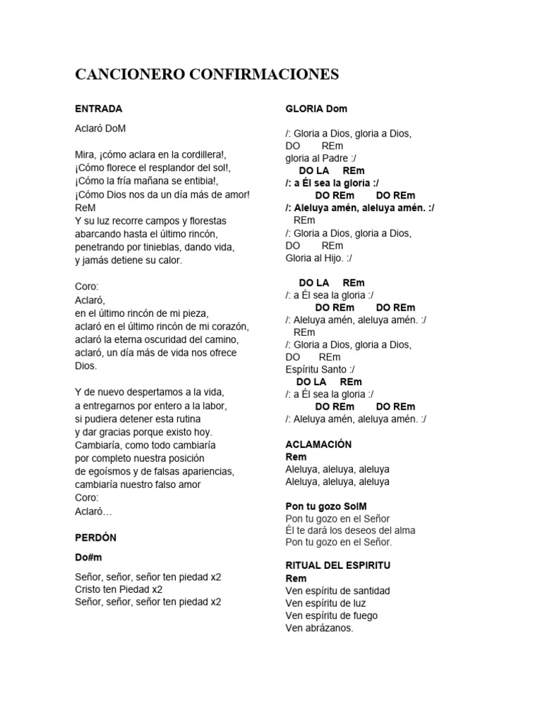 Cancionero Confirmaciones | PDF | eucaristía | Amor