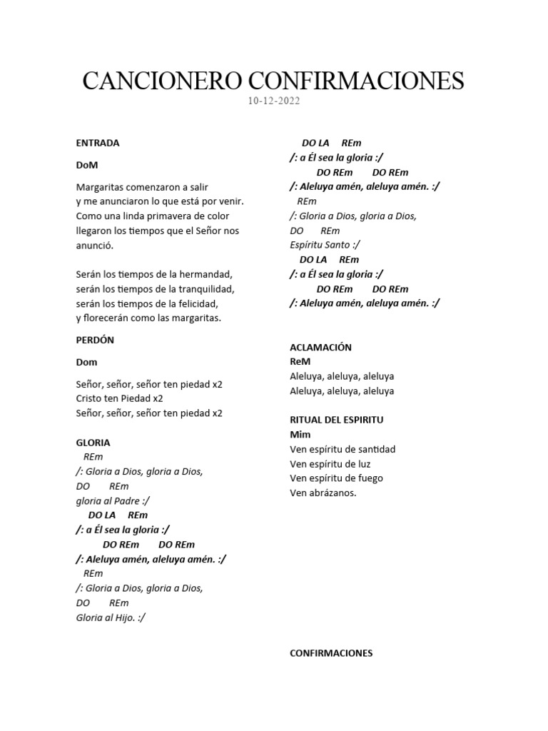 Cancionero de Confirmaciones 2022 | PDF