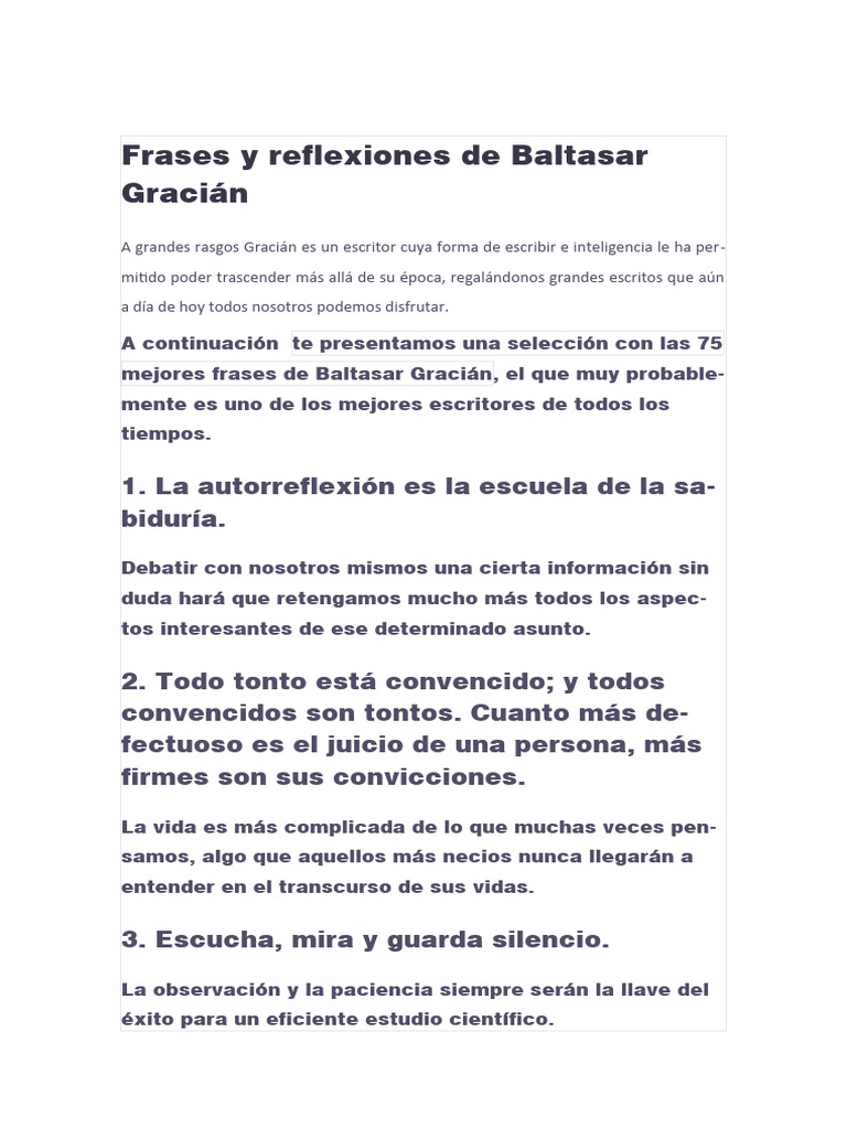 Frases y Reflexiones de Baltasar Gracián | PDF | Felicidad | Mente