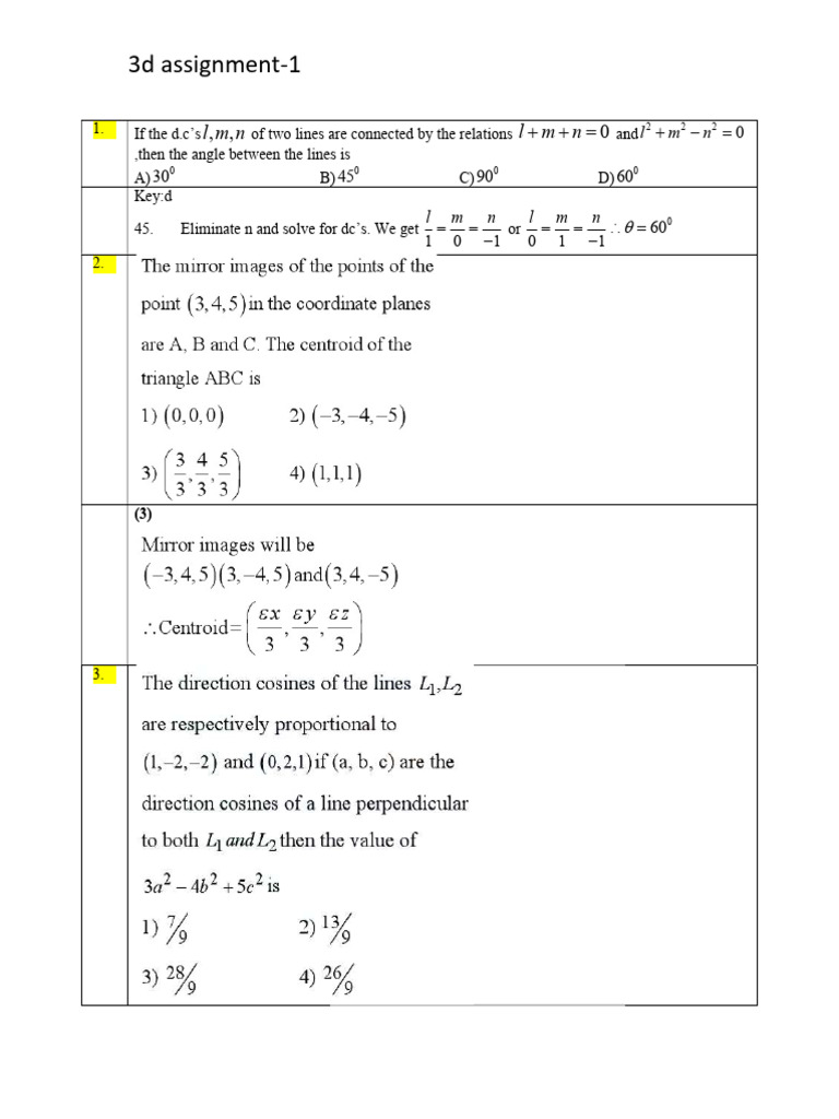 3d Geometry Miscellaneous Problems | PDF