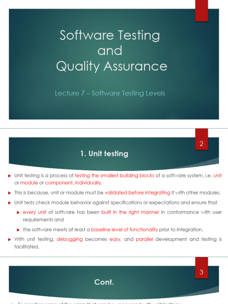 STQA - Lecture - 7 - Software Testing Levels | PDF | Software Testing ...
