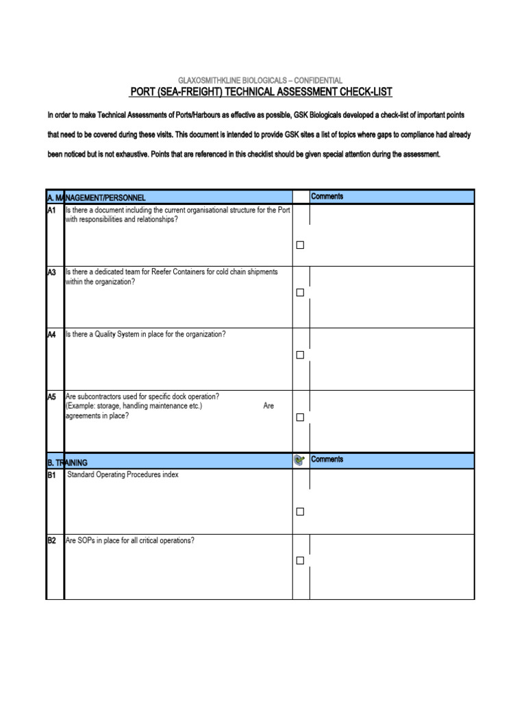 GSK Port Technical Assessment Checklist | PDF | Business | Technology ...