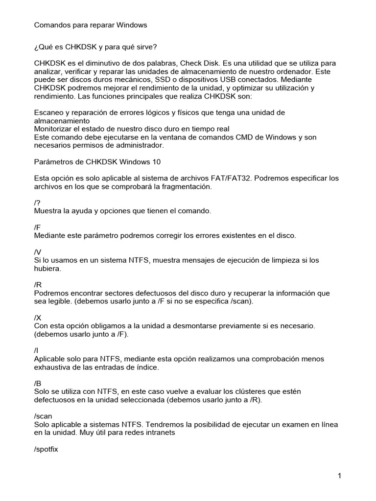 Comandos Para Reparar Windows Pdf Archivo De Computadora Disco Duro