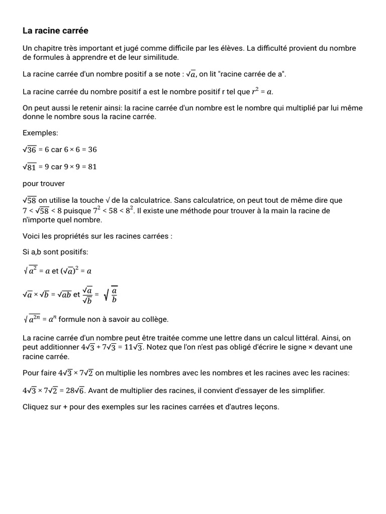 Comprendre la racine carrée | PDF | Maison et jardin
