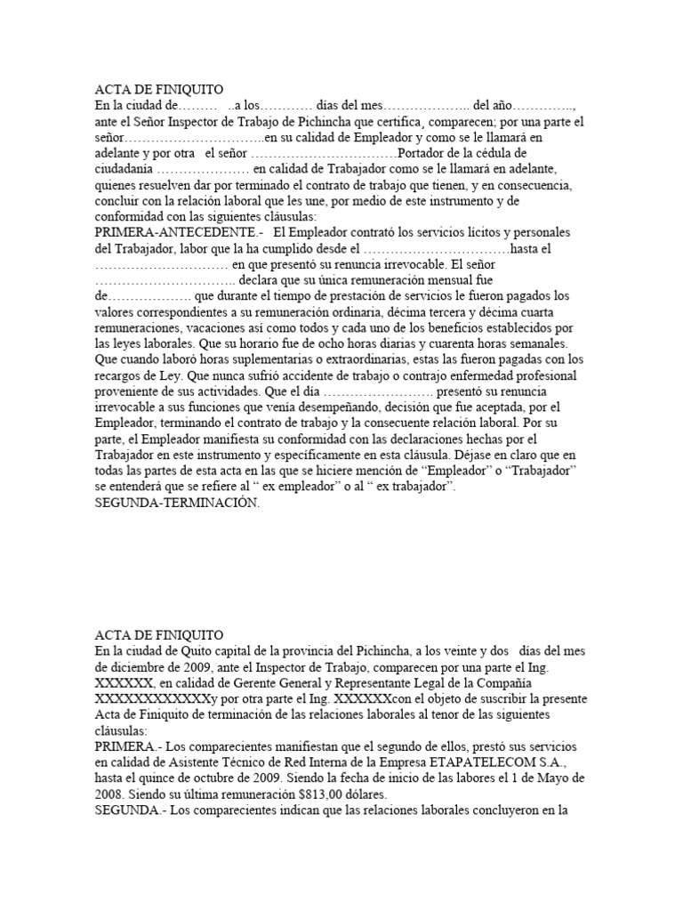 Acta de Finiquito | PDF | Finanzas y dinero