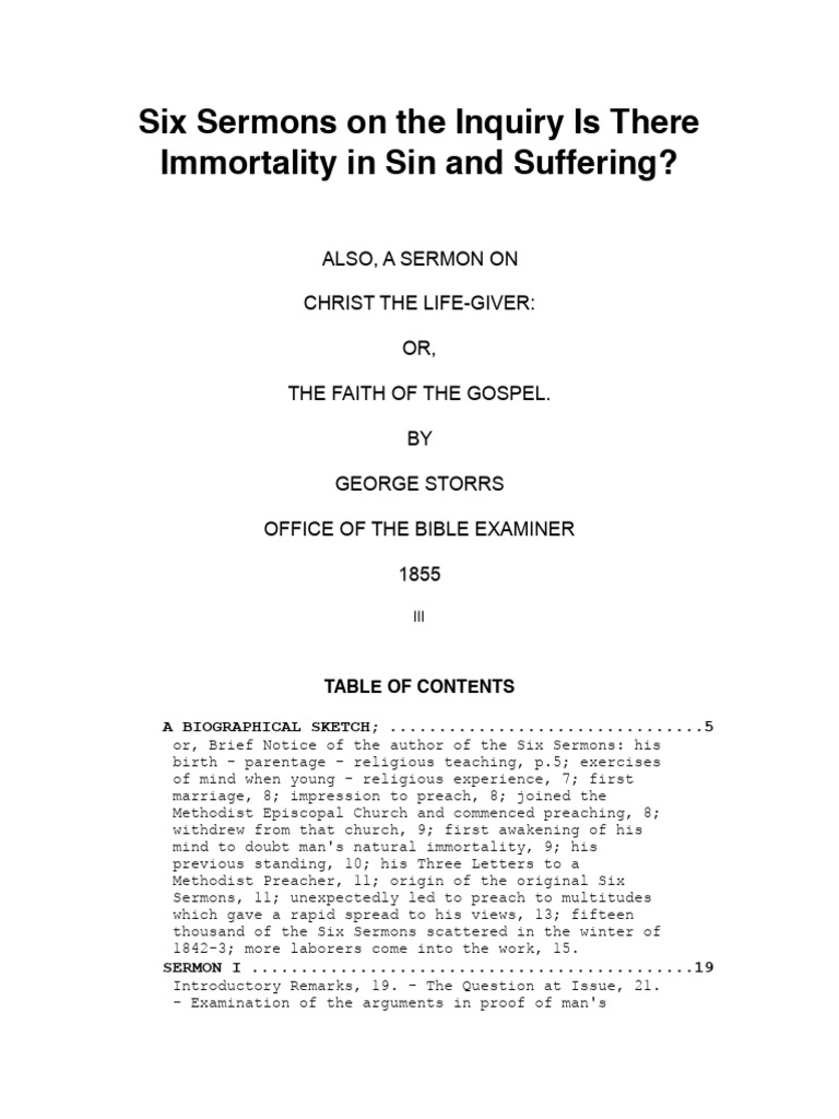 Immortality, Sin, and Suffering Sermons | PDF