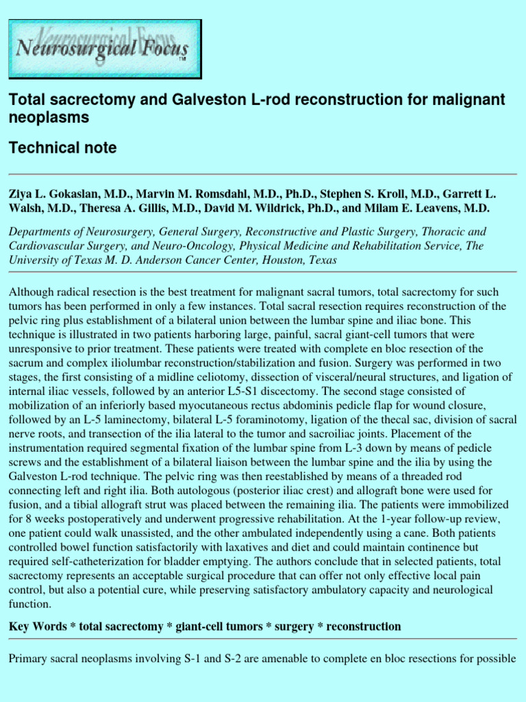(10920684 - Neurosurgical Focus) Total Sacrectomy and Galveston L-Rod ...