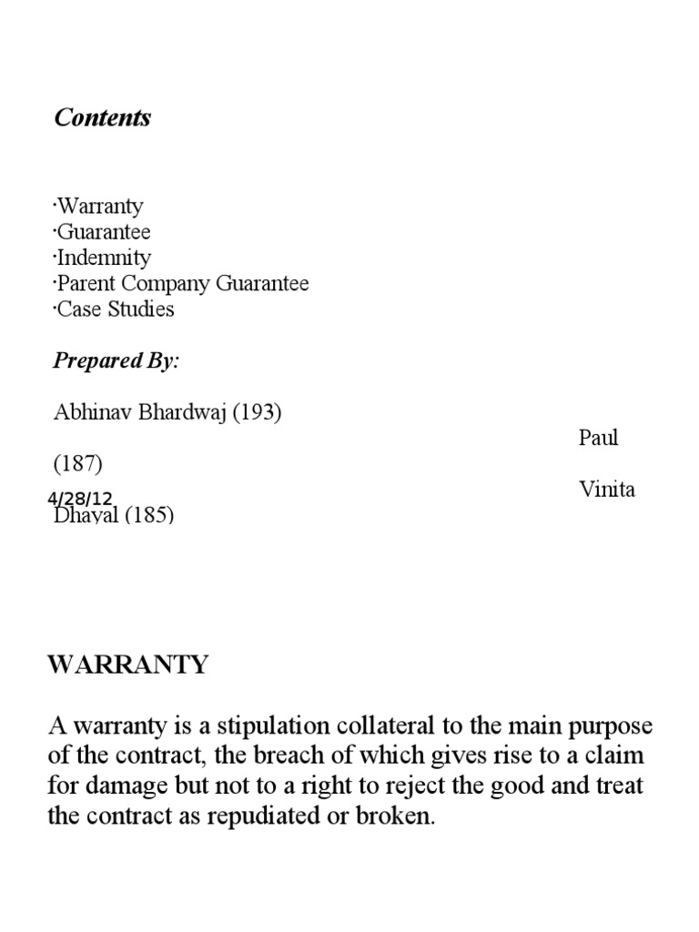 Warranty Guarantee Indemnity Parent Company Guarantee Case Studies
