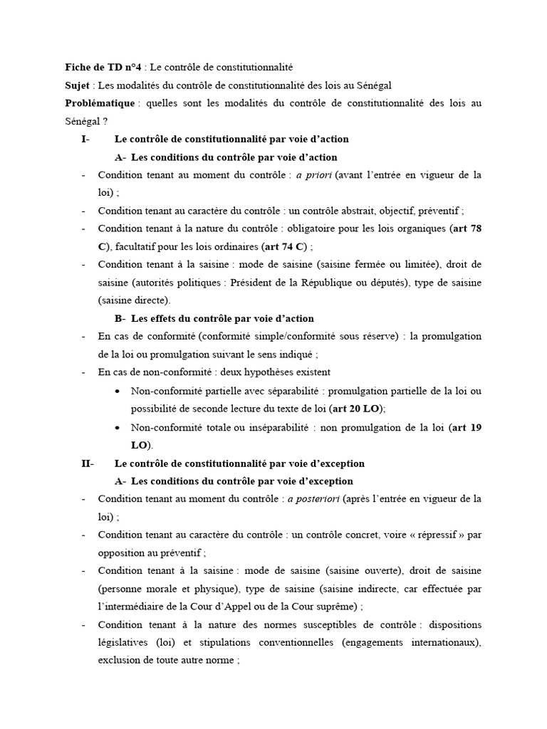 Modalités du contrôle de constitutionnalité au Sénégal | PDF | Droit ...