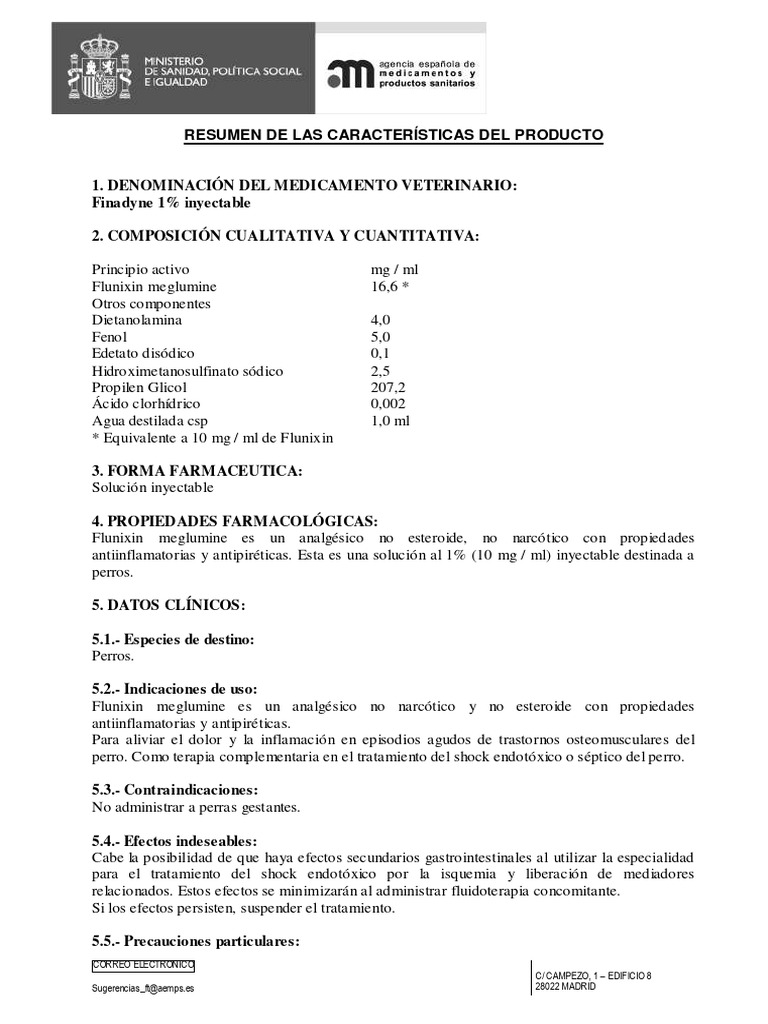 Composición de Finadyne 1% Inyectable | PDF | Salud y bienestar ...