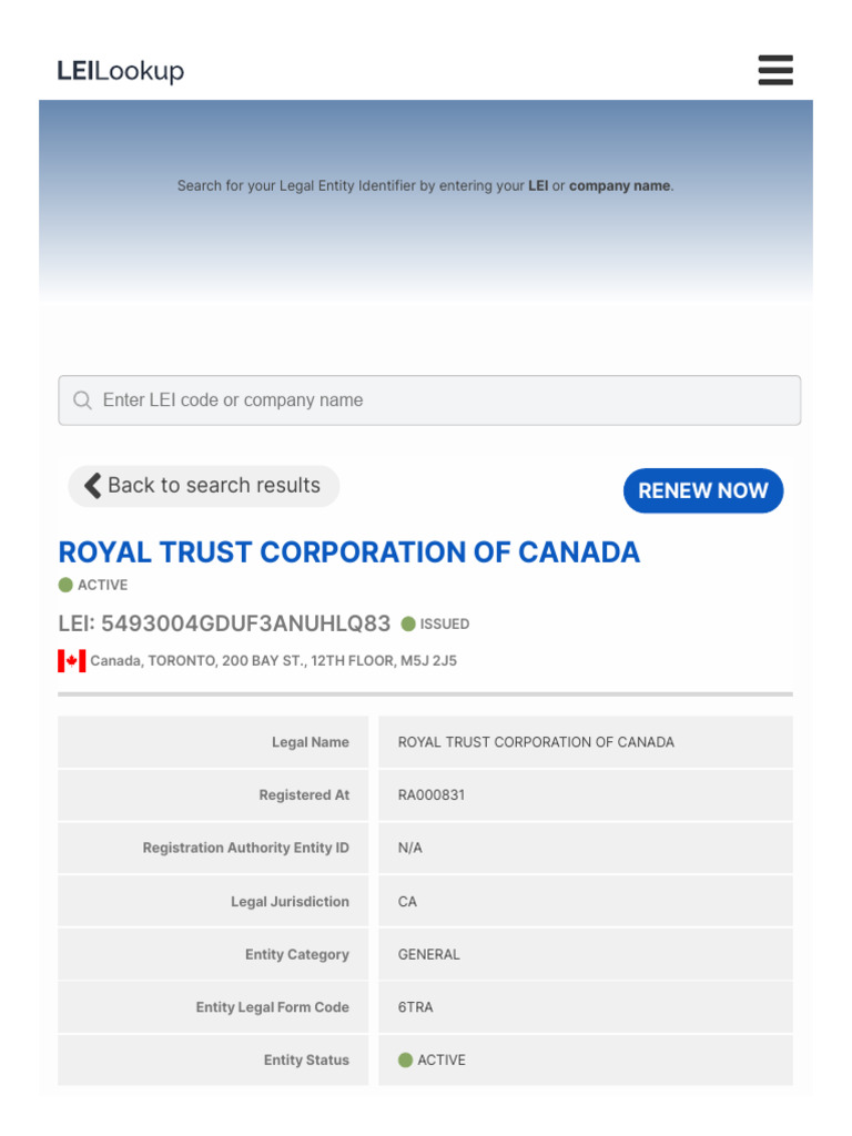 Royal Trust Corporation of Canada (Lei 5493004gduf3anuhlq83) | PDF ...