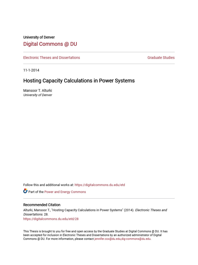 Hosting Capacity Calculations in Power Systems | PDF | Science ...