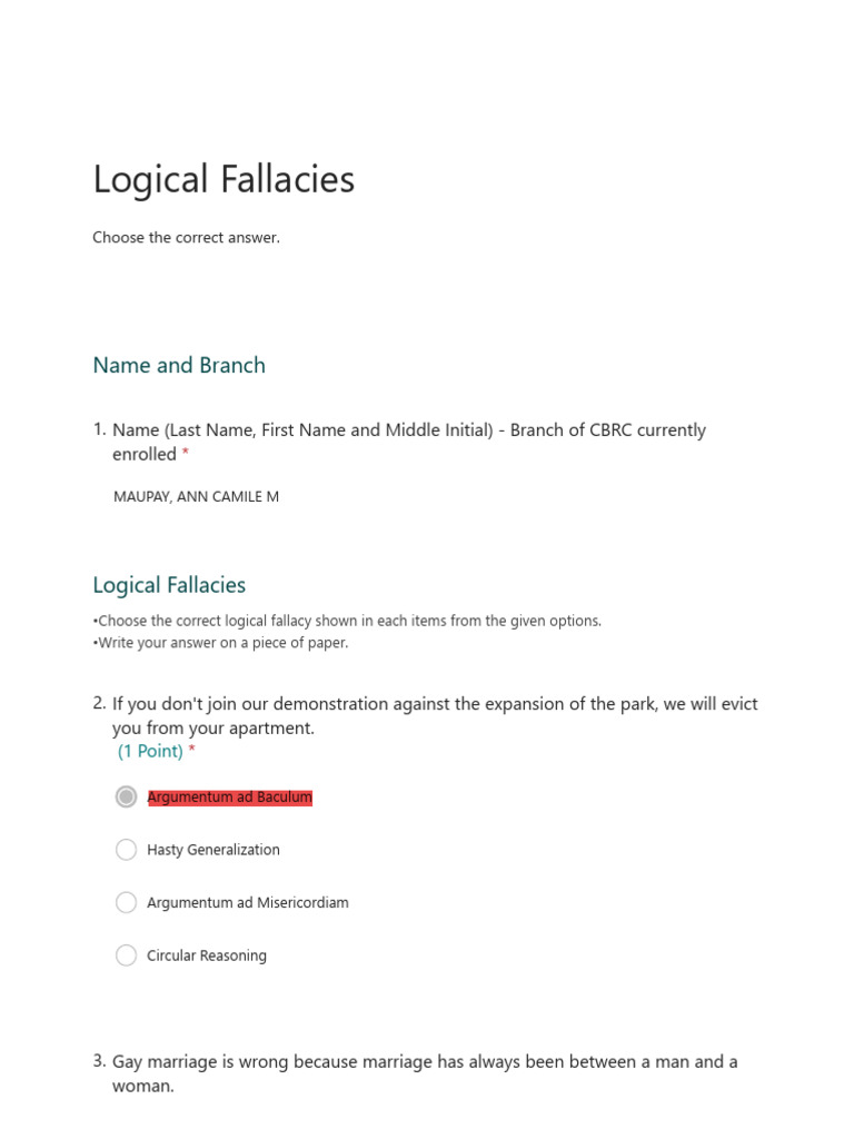 (Answer_not Check) - Logical Fallacies | PDF