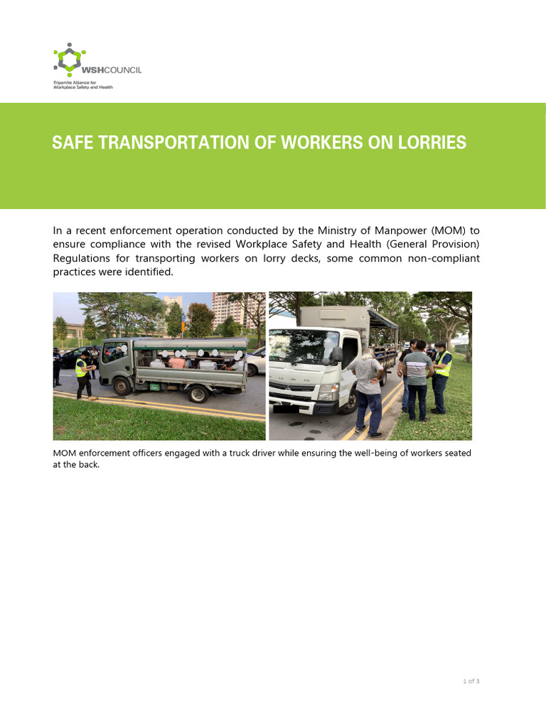 Safe Transportation of Workers On Lorries | PDF